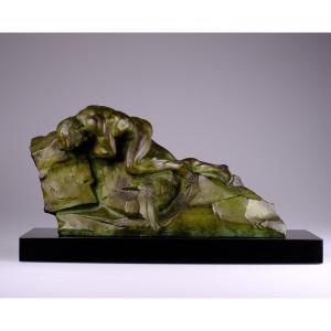 Johan De Maegt (1906 - 1987). Imposing Bronze: "strength" Male Nude.