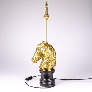 Maison Charles Table Lamp With A Horse's Head. Chess Knight. Hollywood Regency Style. 1950s-1960s Design.