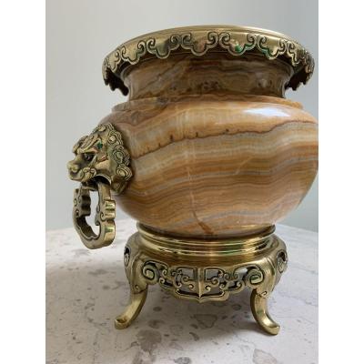 Onyx And Bronze Washbasin By H. Journet & Cie