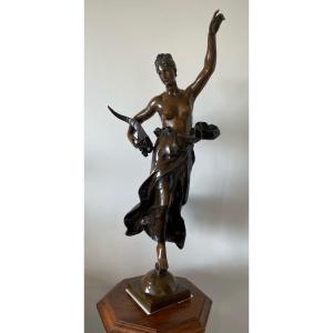 Nymph With The Horn Of Plenty, Bronze Signed Jean Gautherin
