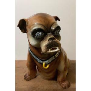 Bulldog Earthenware Umbrella Holder, Signed Under A Thurner Wasmuel Leg