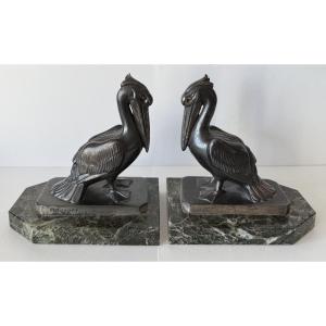 Pelicans, Bookends Signed Frécourt 