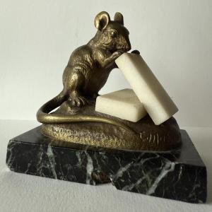 Mouse Nibbling A Sugar Cube, Bronze Signed Clovis-edmond Masson