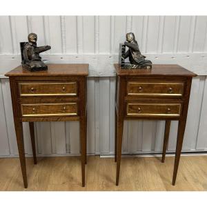 Pair Of Louis XVI Style Bedside Tables In Walnut