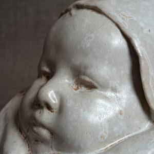 Alexis Boissonnet After Jean-joseph Carriès – The Baby With The Collar – Stoneware With Celadon Glazes
