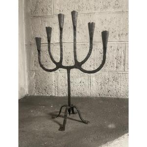 Large Brutalist 6-light Candlestick