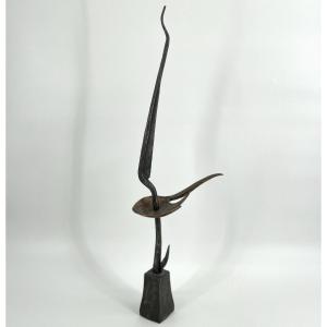 Large Sculpture In Struck Metal And Copper, Signed