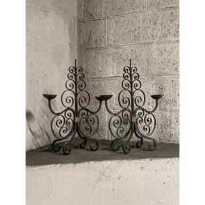 Pair Of French Wrought Iron Candelabra, 19th Century