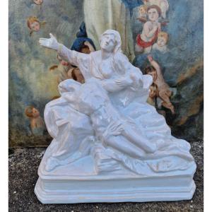 Pieta Virgin Of Mercy In White Enamelled Earthenware Prob. Nevers