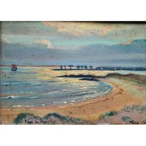 Breton Painting Kervillen Beach In La Trinité Sur Mer Morbihan Brittany Signed Roca