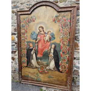 Important 18th Religious Painting The Donation Of The Rosary By The Virgin Breton School