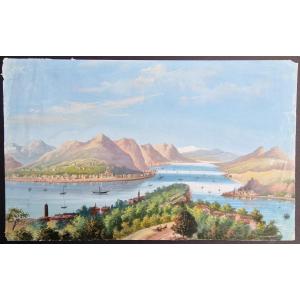 Gouache From Lombardy Lake Como Bellagio Italy Neapolitan Style