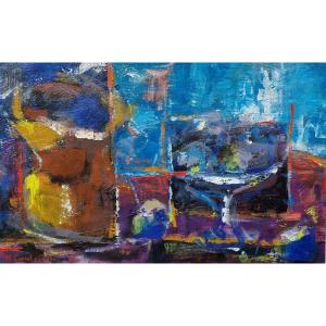 Oil On Paper Painting By Mariano Corral Y Libano