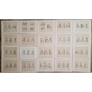 Lot Of 80 Engravings Prints Of Seats After Major French And European Collections