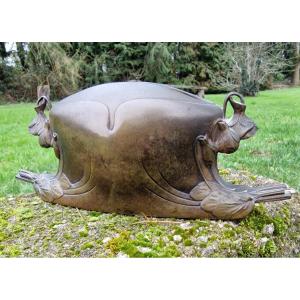 Art Nouveau Bronze Planter Signed By R.maignan And Fondeur Siot Paris Floral Decor