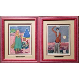 Pair Of Engravings After Kees Van Dongen Farizade And Clair De Lune Circa 1950 Orientalist