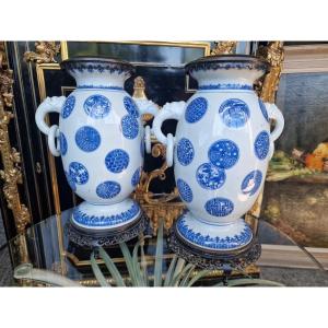 Important Pair Of China Japan Porcelain Vases Chinese Japonist Bronze Mount
