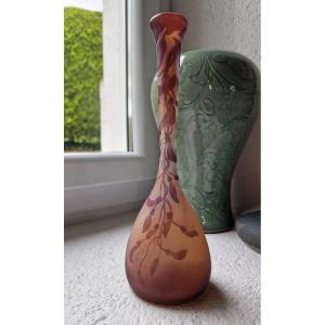 émile Gallé Vase With Fushia Decor In Multilayer Glass Soliflore Art Nouveau Glass Paste