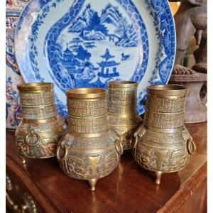 Set Of 4 Bronze Vases Han Style Susses Frères Paris Japanese Chinese Style Napoleon 3