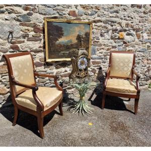 Pair Of Mahogany Armchairs Stamped Georges Alphonse Jacob Desmalter Empire Charles