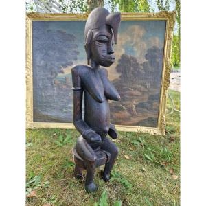 Senoufo Female Statue Sitting On Her Stool Called Tugubele Ivory Coast African Art