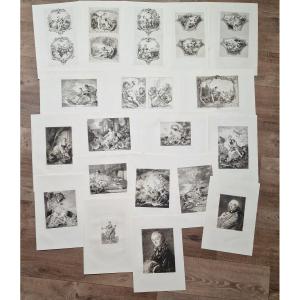 Lot Of 19 Engravings By Francois Boucher And Natoire By Quantin To Frame