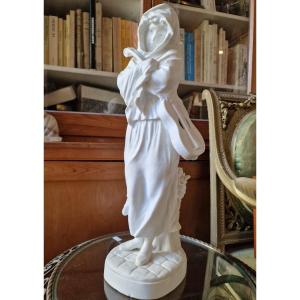 Large Porcelain Biscuit Statuette Woman With Guitar By Nicolas Lecorney Eb Paris