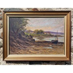 Painting The Aven River By Albert Lenfant Around 1900 Banks Of The Aven Bridge Brittany