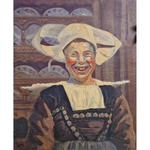 Amazing Portrait Of A Toothless Breton Woman Wearing The Pont-aven Headdress By Ludo Cuyer