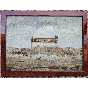 Oil Painting On Canvas By Jean Batail Lyon Thatched Cottage In The Marshes Of Brière Vendée 