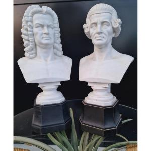 Pair Of Porcelain Busts Of Composers Franz Joseph Haydn And Johann Sebastian Bach