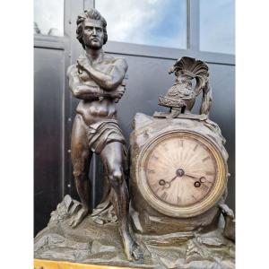 Spartacus Clock In Bronze And Yellow Siena Marble Circa 1840 Empire