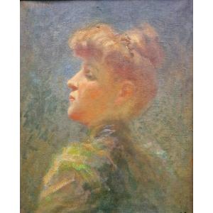 Painting Portrait Of A Young Woman In Profile From The Belle Epoque 1900 Art Nouveau By Guyon.