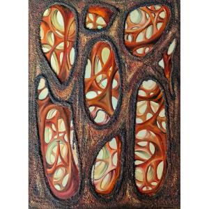 Large Abstract Painting By Joseph Sicurani 1977 Corsican Painter And Writer Mixed Media Sand