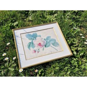 Botanical Watercolor On Pink Vellum Cut By A Student Of Joseph Redouté To Identify