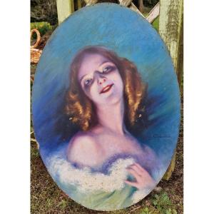 Oval Portrait Of A Mischievous Redheaded Girl In Chiaroscuro By Alphonse Chanteau 1918