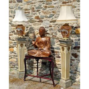 Important Buddha Statue In Gilded Lacquered Wood From Vietnam Lotus Gold