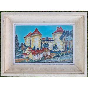 Ceramic Painting With Enamels From Longwy, Château De Lassay In Mayenne By Maurice Paul Chevallier