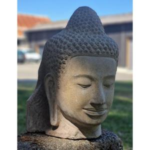 Life-size Thai Style Sandstone Smiling Buddha Head