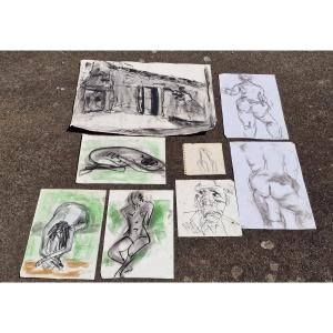 Studio Collection Of 52 Drawings And Studies Including Brittany By Eva Lauermann 
