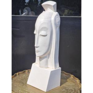 Important Cracked Ceramic Queen's Head After Gustave Miklos Art Deco