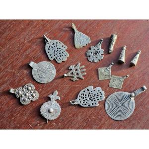 Lot Of Tunisian Silver Oriental Jewelry Including Pendants And Fatima Hands (also Known As La Khomsa) 