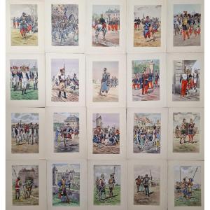 Set Of 20 Gouache Military Engravings By Pierre Albert Leroux (1890-1959) Depicting Artillery Scenes