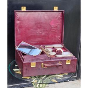 Gucci Brand Travel Toiletry Case In Leather And Solid Silver, Circa 1930 