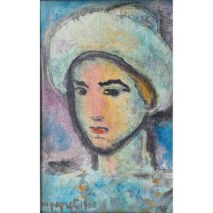 Painting "evening Visitor" By Isidore Marie Peyret, Dated 1960, Watercolor And Gouache