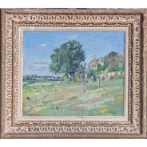 Painting Of A Summer Landscape In The Countryside Near Angers By Georges Tranchand Andrieu, Dated 1946