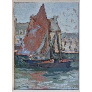 Painting Of Fishing Boats At Le Pouliguen In 1925 By Charles Tranchand (1884-1955)