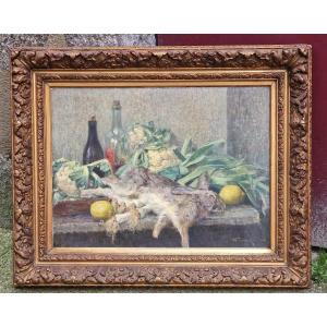Important Post-impressionist Still Life Painting With Hare, Leeks And Lemons, Dated 1906 