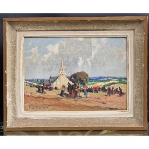 Breton Painting, The Pardon Of Sainte Anne La Palud, By R. De Maubert, Finistère, Brittany 