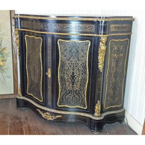 Napoleon III Curved Sideboard In Blackened Wood And Boulle Marquetry, Circa 1880